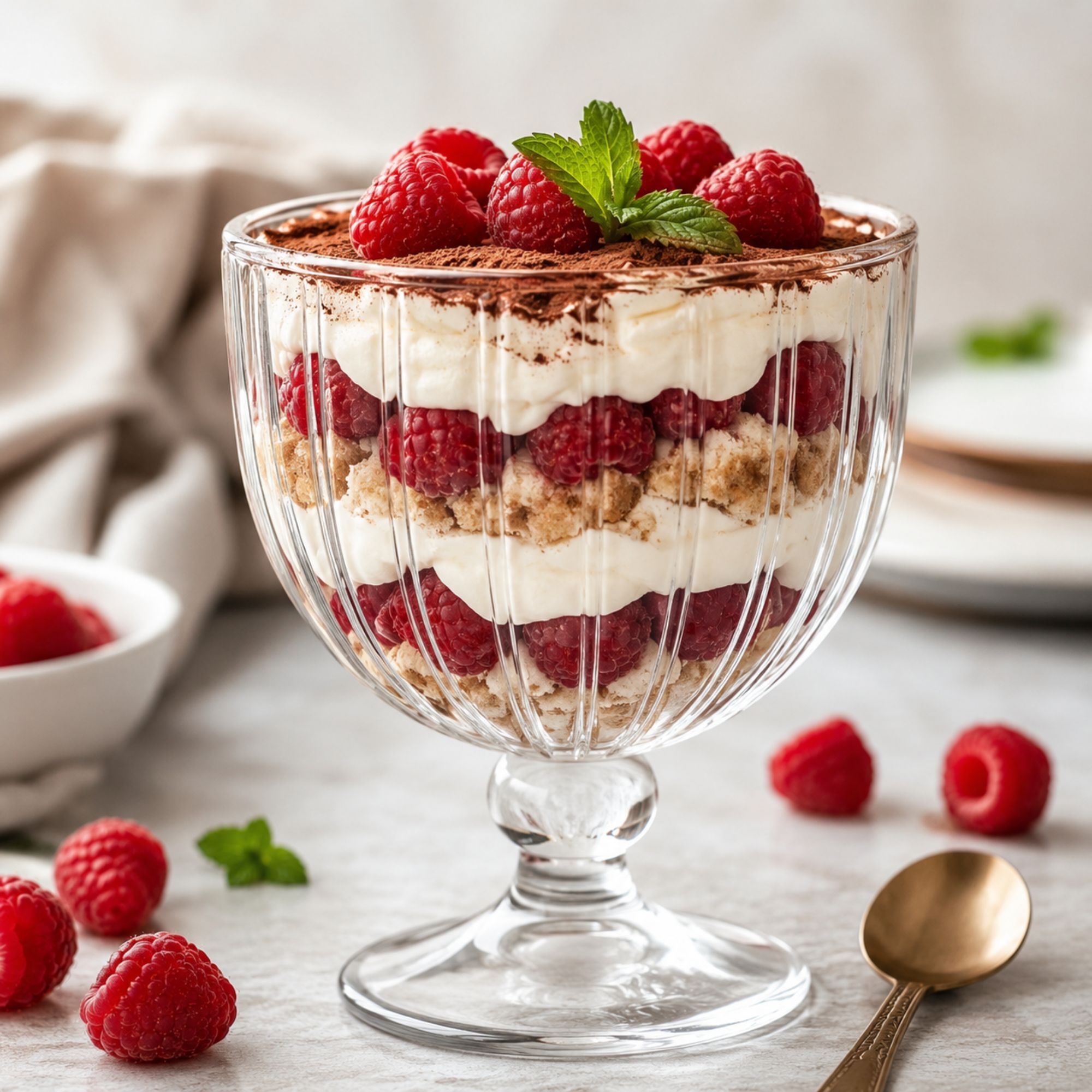 Desery na zimno – tiramisu z malinami w eleganckim szklanym pucharku